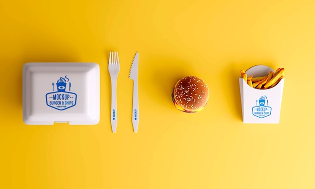 Fast food packaging top view mockup