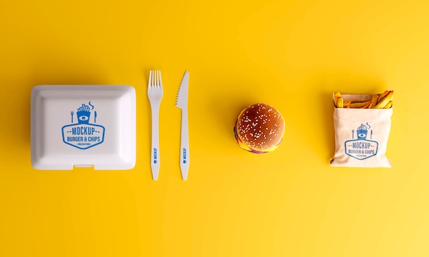 PSD fast food packaging top view mockup