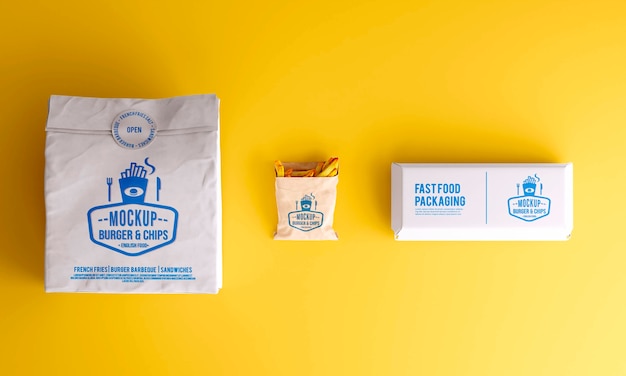 PSD fast food packaging top view mockup