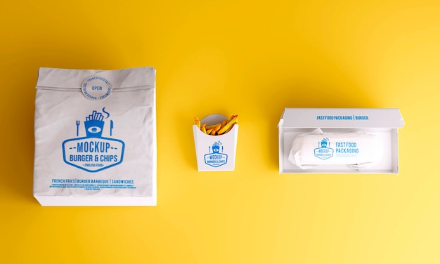 PSD fast food packaging top view mockup