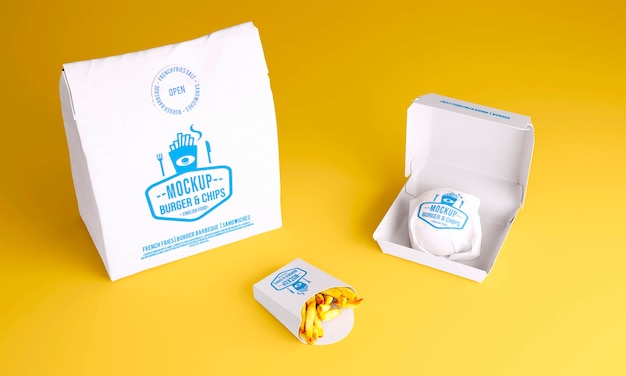 Fast food packaging top view mockup