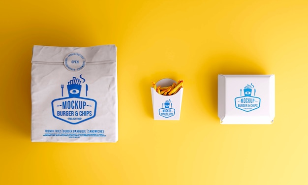 PSD fast food packaging top view mockup