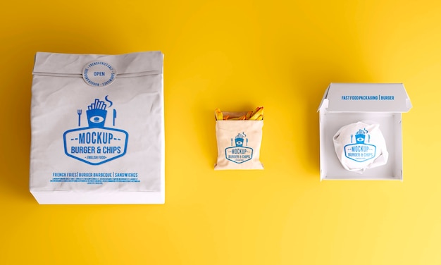 Fast food packaging top view mockup