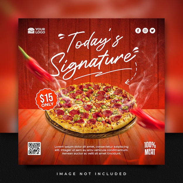 PSD fast food pizza social media promotion and instagram banner post design template