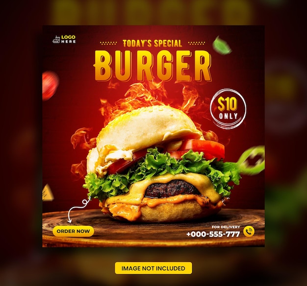 Fast food post w mediach społecznościowych lub szablon banera na instagram
