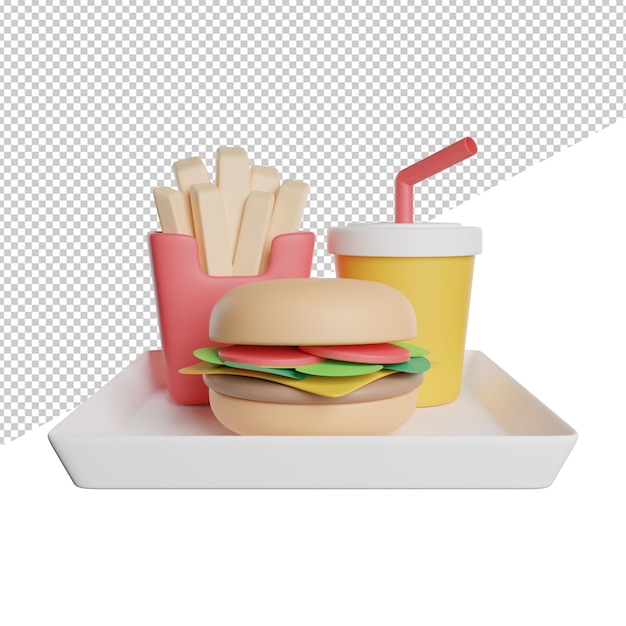 Fast Food Przekąski Widok Z Przodu Renderowania 3d Ikona Ilustracja Na Przezroczystym Tle