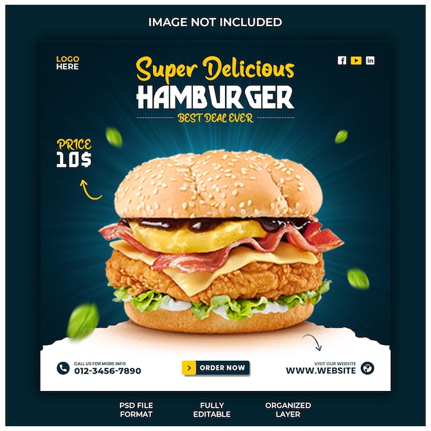 Fast food social media instagram post banner template design