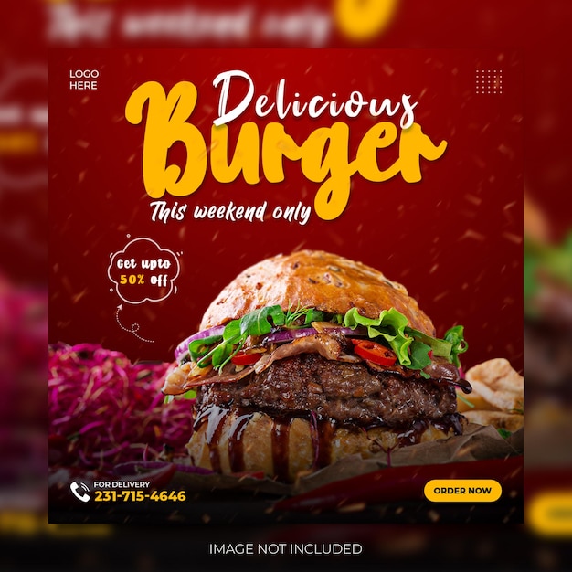 Fast food social media promotion banner and instagram poster template