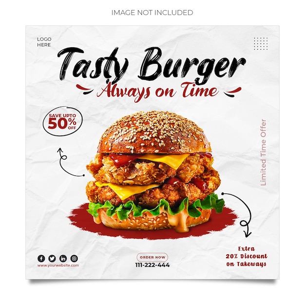 Banner di promozione sui social media di fast food e poster di instagram