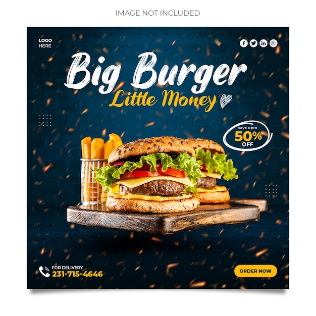 Fast food social media promotion and instagram post design premium psd