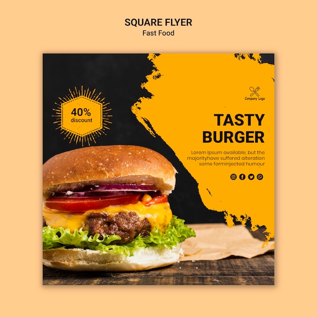 Fast food square flyer template