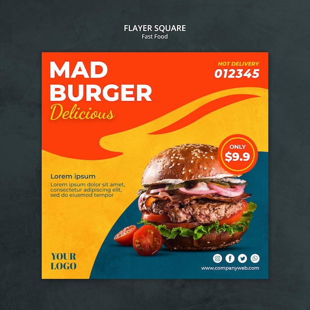 PSD fast food template square flyer