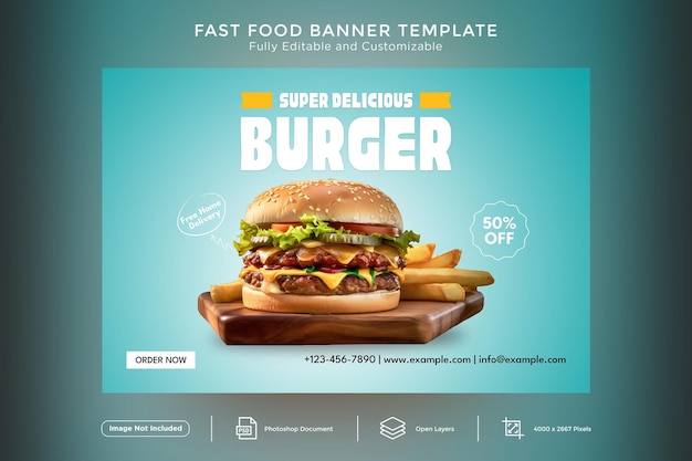 PSD fast foods burger banner design template