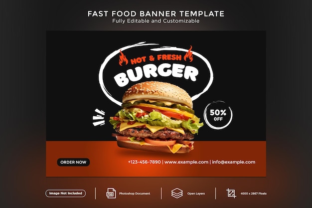 Fast Foods Burger Banner Design Template