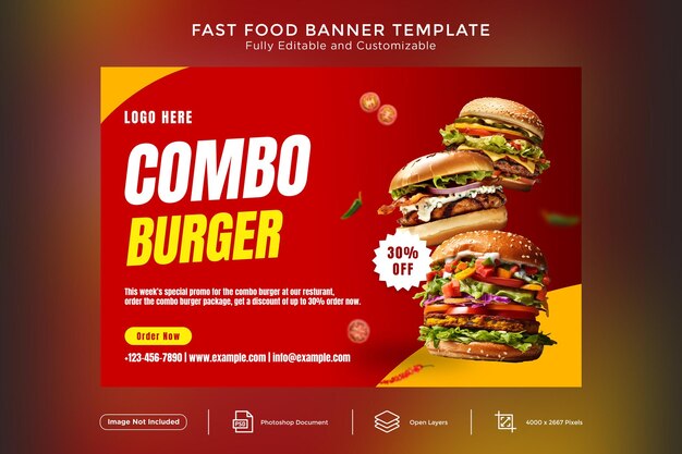 PSD Шаблон дизайна баннера fast foods burger