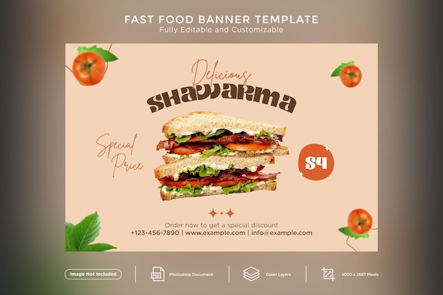 PSD fast foods sandwich banner design template