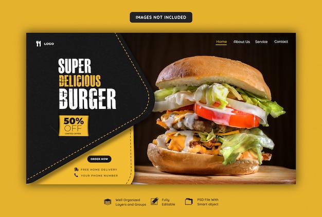 PSD fast foody burger szablon transparent sieci web