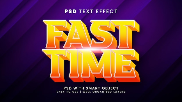 PSD fast time 3d editable text effect with clock and speed text style