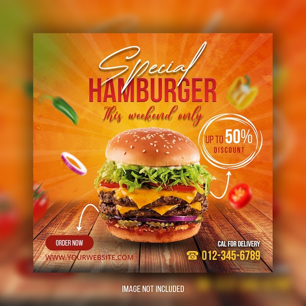 Fastfood restaurant and burger social media post template