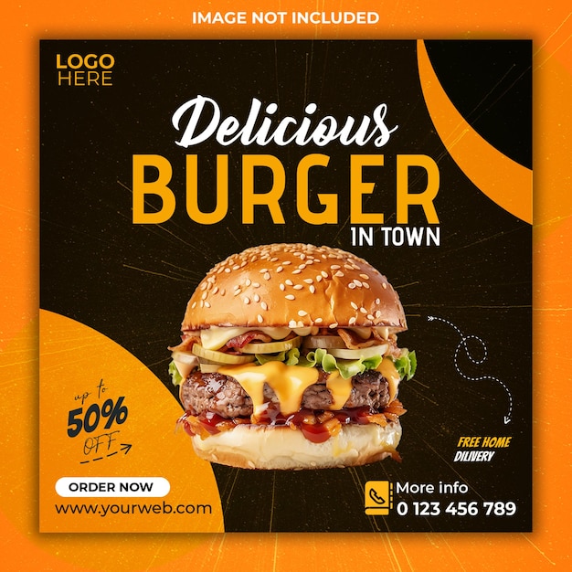 PSD fastfood social media post of web banner sjabloon ontwerp burger en heerlijke eten banner ontwerp