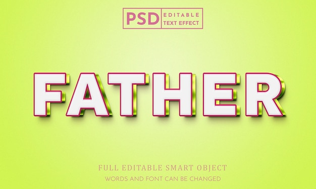 PSD Отец 3d редактируемый текстовый эффект премиум psd