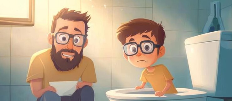 PSD father comforting his son who fell into the toilet