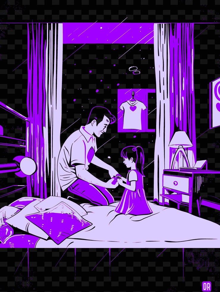 PSD father and daughter playing dress up together in a bedroom i png illustration art work designs