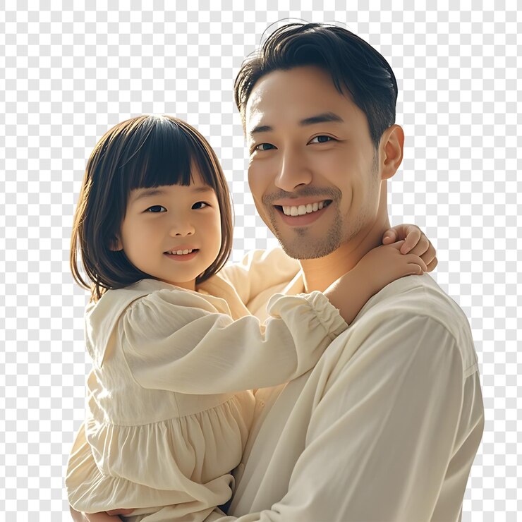 PSD 孤立した透明な背景で娘を抱いている父親