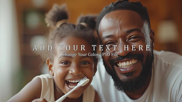 PSD a father is brushing his teeth in the bathroom with his child