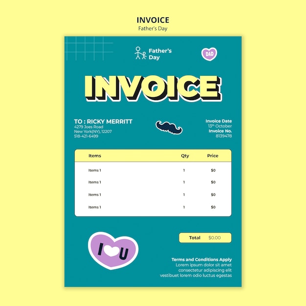 Father's day celebration invoice template