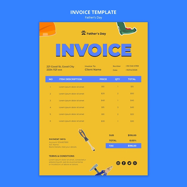 Father's day celebration invoice template
