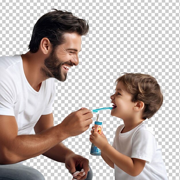 PSD father and son brushing teeth