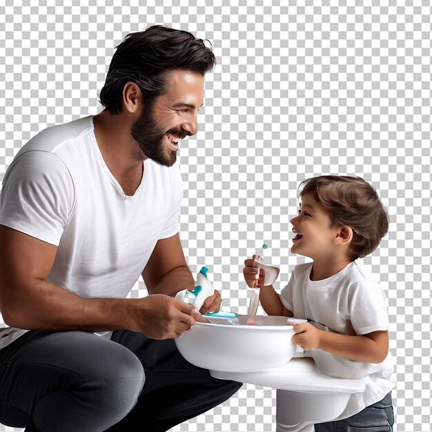 PSD father and son brushing teeth