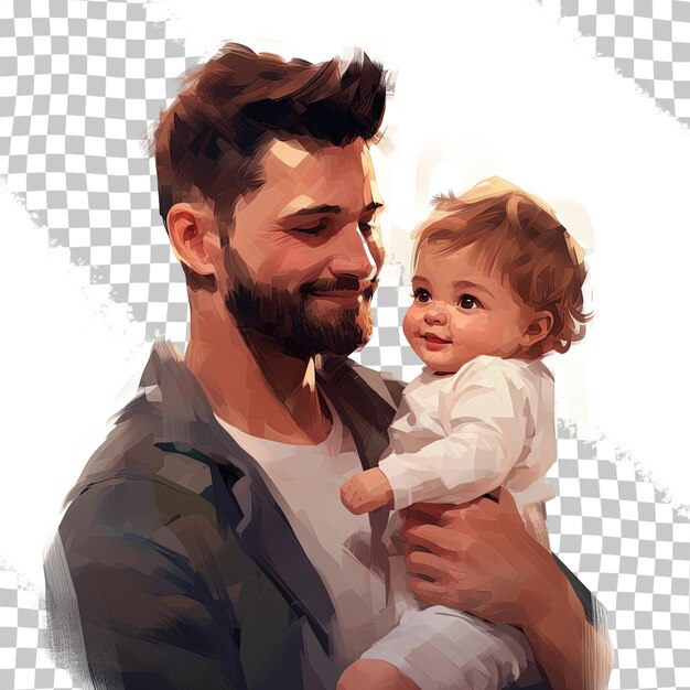 PSD father with baby joyful and alone