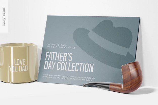 Fathers Day Bifold Paper Card Mockup, Leaned