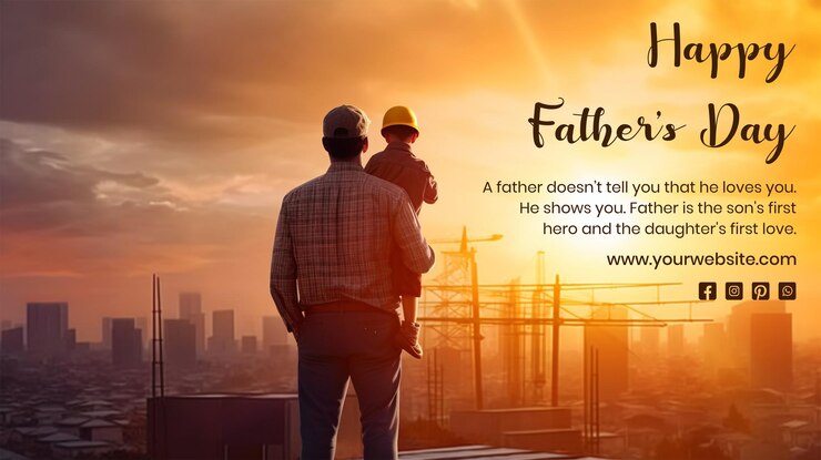 Fathers Day concept vader en zijn zoon staan op een dak op bouw achtergrond