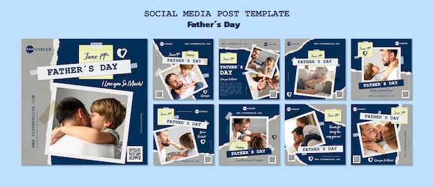 Fathers day instagram posts collection with torn paper design