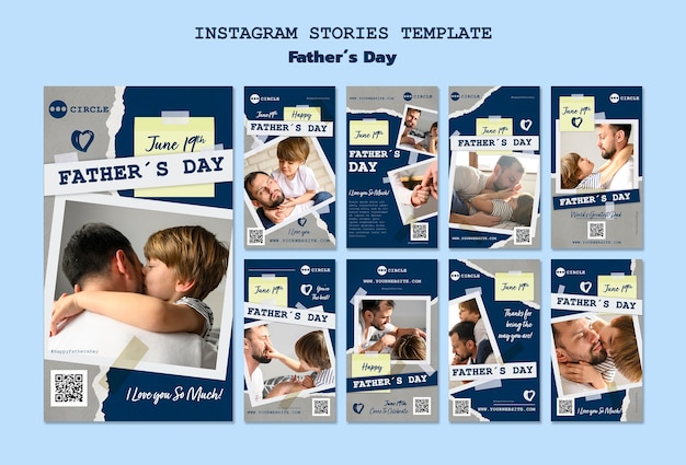 PSD collezione di storie di instagram per la festa del papà con design di carta strappata