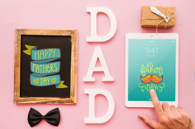 Fathers day mockup with slate and tablet