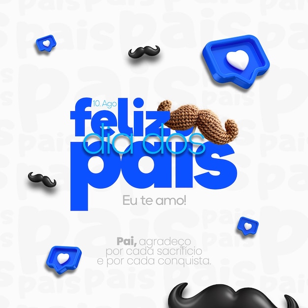 fathers day post template design in portuguese feliz dia dos pais