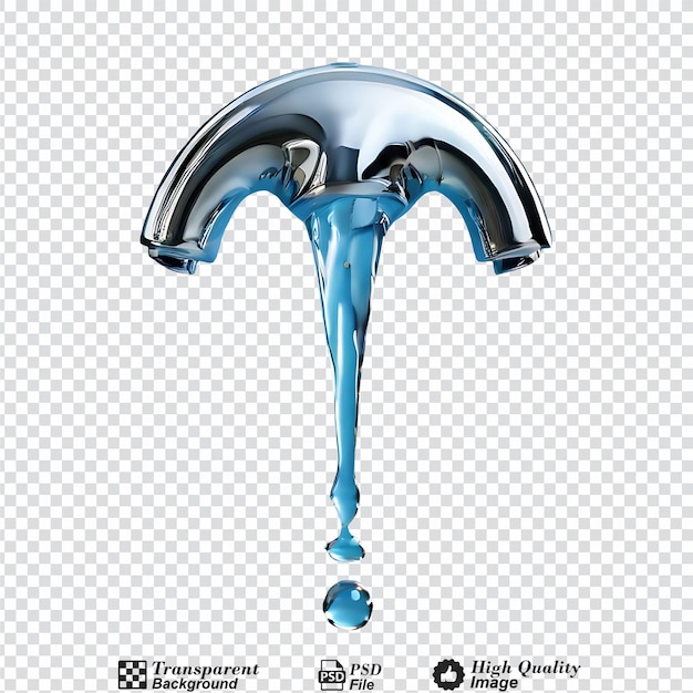Faucet with water drop close up isolated on transparent background