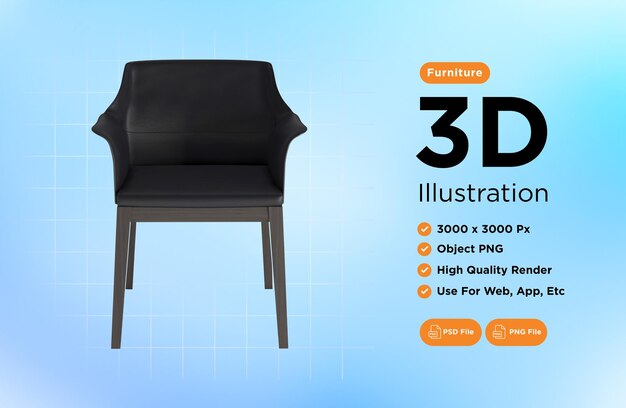 Fauteuil voor thuis en op kantoor op een transparante achtergrond geïsoleerd object png 3D-rendering