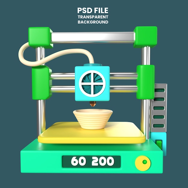 PSD icona dell'illustrazione 3d della stampante 3d fdm