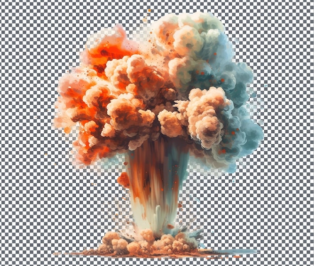 PSD fearful painting of an enormous mushroom cloud isolated on transparent background