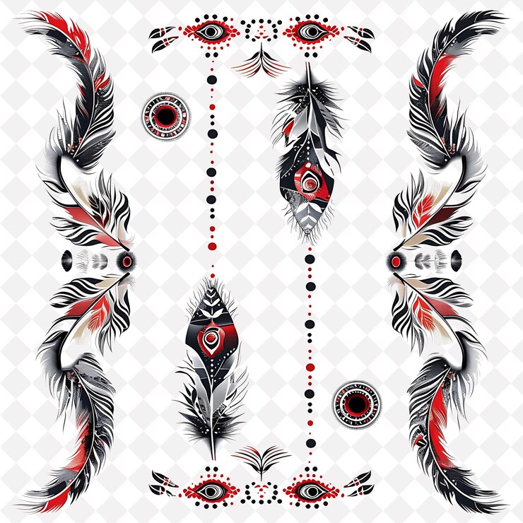 PSD feather and bead borderlines design with intricate patterns png collage art collections