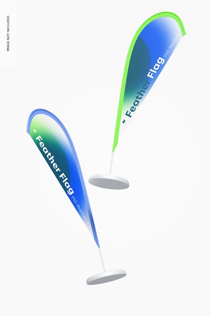 feather flag banners mockup, floating