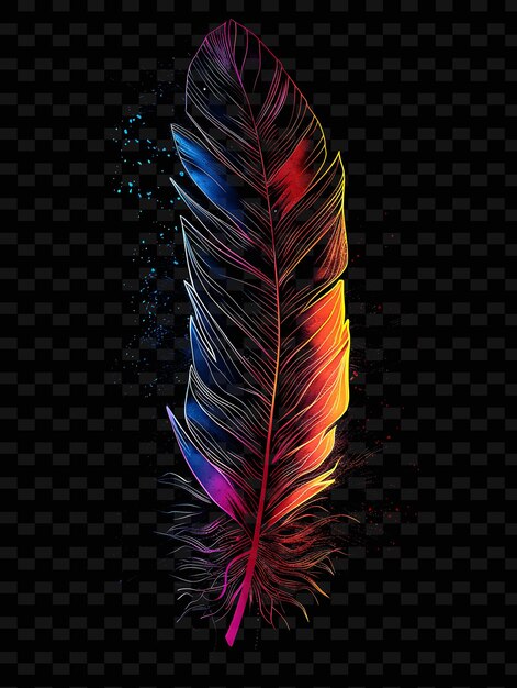 PSD a feather with colorful colors and a black background