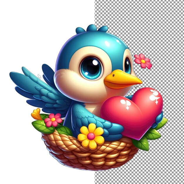 PSD feathered affection bird with heart sticker