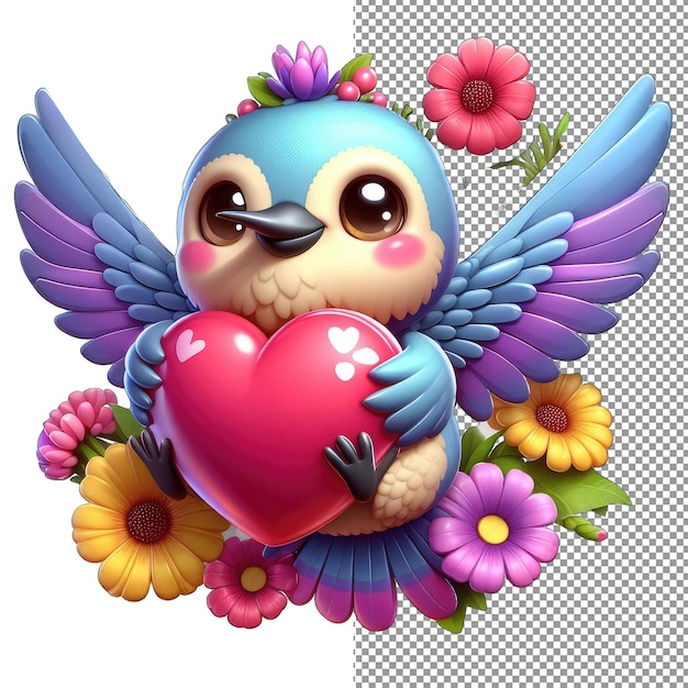 Feathered affection bird with heart sticker