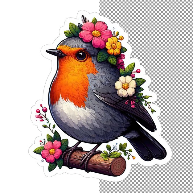 PSD feathered whimsy cute bird face sticker delight